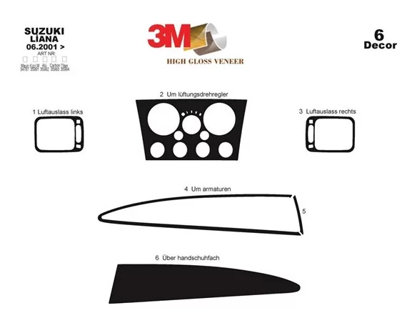 Suzuki Liana 06.01-12.03 3D Interior Dashboard Trim Kit Dash Trim Dekor 6-Parts