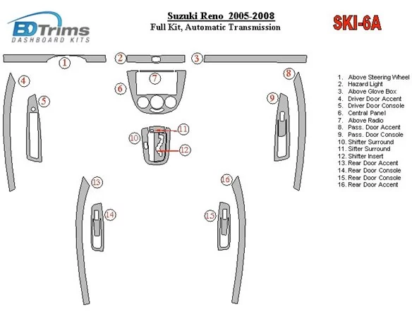 Suzuki Reno 2005-UP Full Set, Automatic Gear Interior BD Dash Trim Kit - 1 - Interior Dash Trim Kit