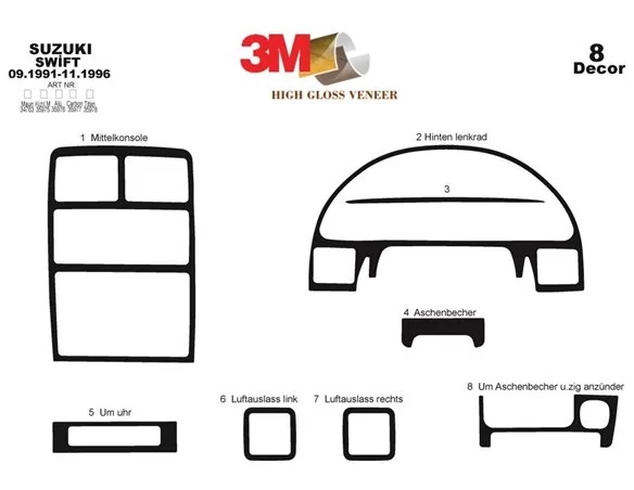 Suzuki Swift 09.91-11.96 3D Interior Dashboard Trim Kit Dash Trim Dekor 8-Parts