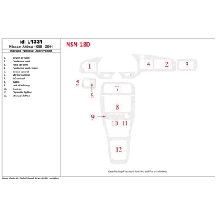 Nissan Altima 1998-2001 Manual Gearbox, Without Door panels,12 Parts set Interior BD Dash Trim Kit