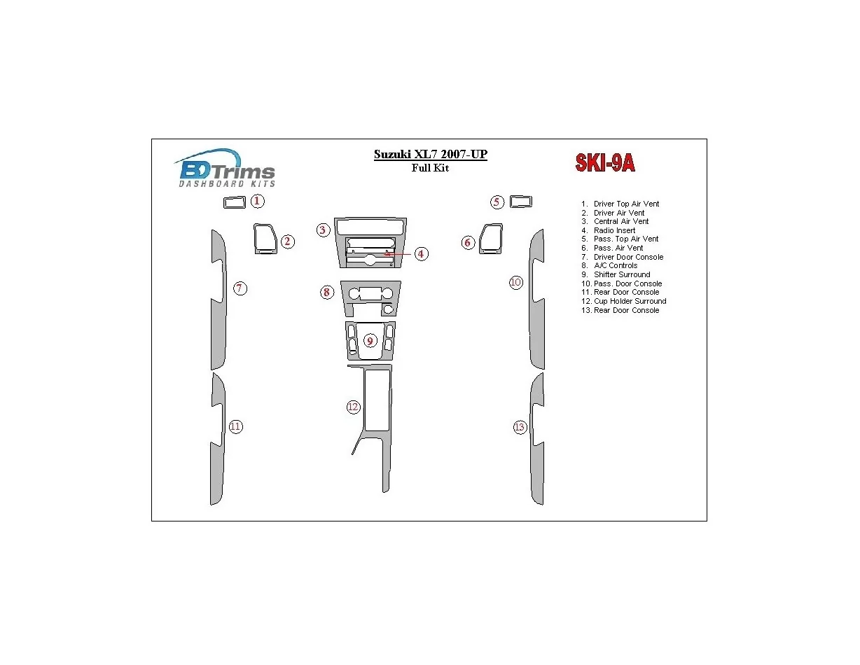 Suzuki XL7 2007-UP Full Set Interior BD Dash Trim Kit - 1 - Interior Dash Trim Kit