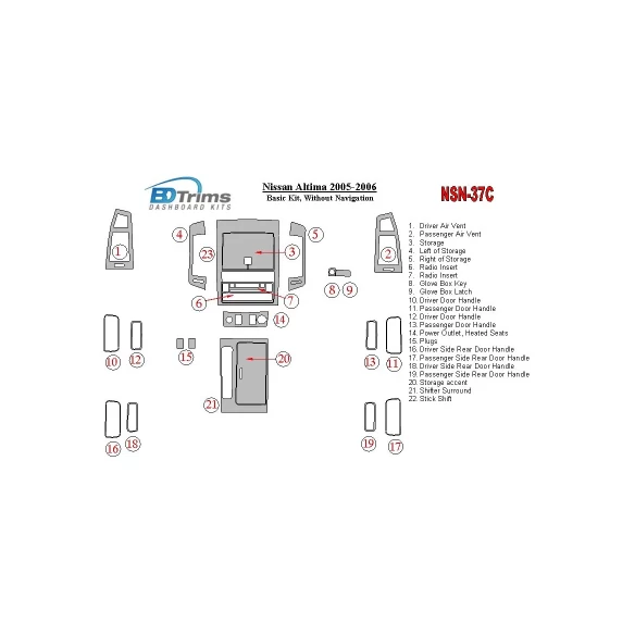 Nissan Altima 2005-2006 Basic Set Interior BD Dash Trim Kit