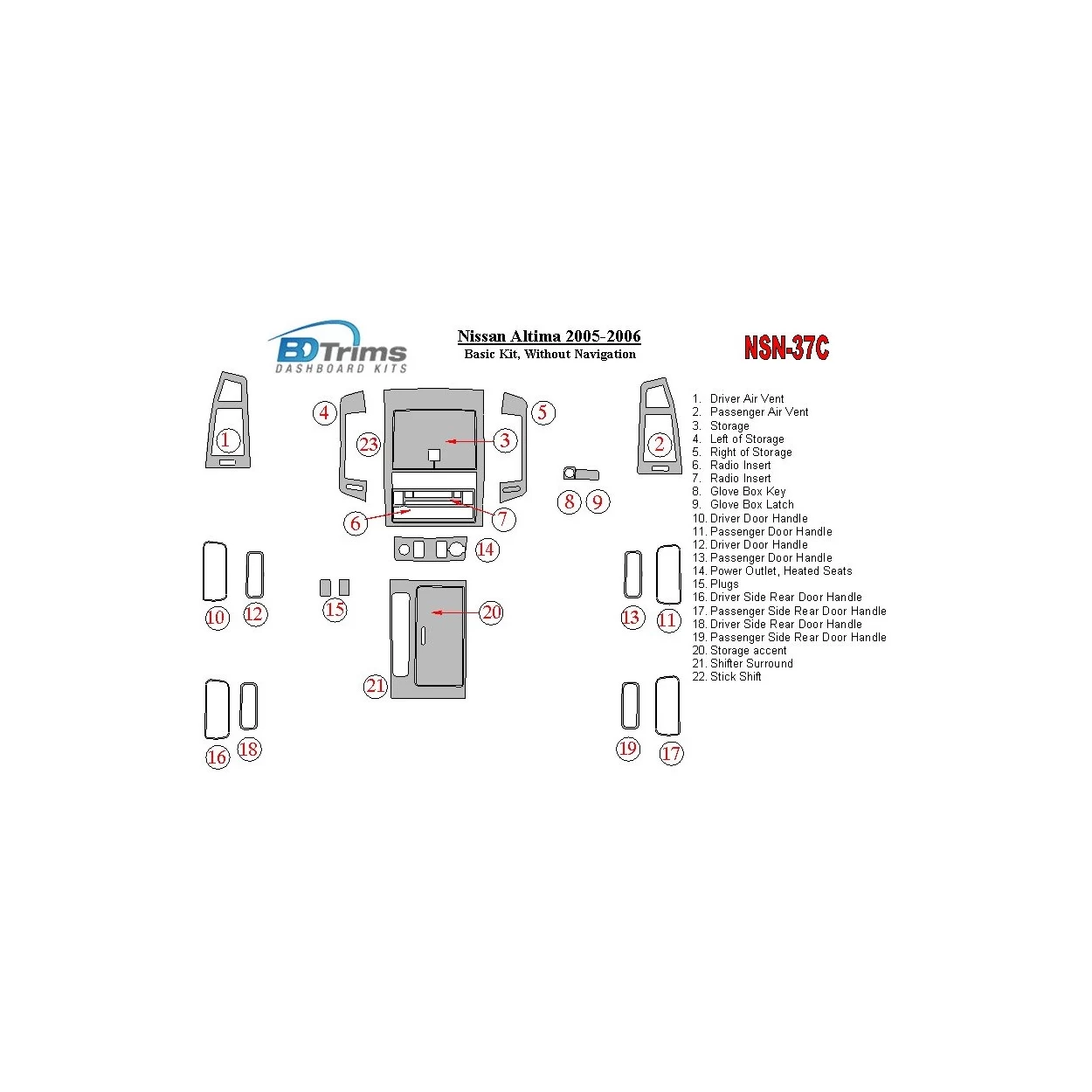Nissan Altima 2005-2006 Basic Set Interior BD Dash Trim Kit