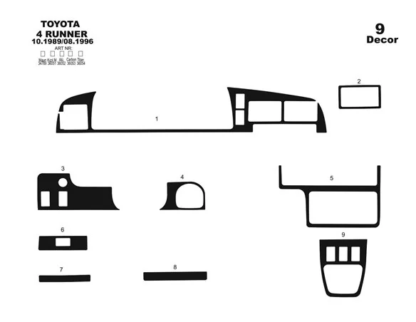 Toyota 4 Runner 10.89-08.96 3D Interior Dashboard Trim Kit Dash Trim Dekor 9-Parts