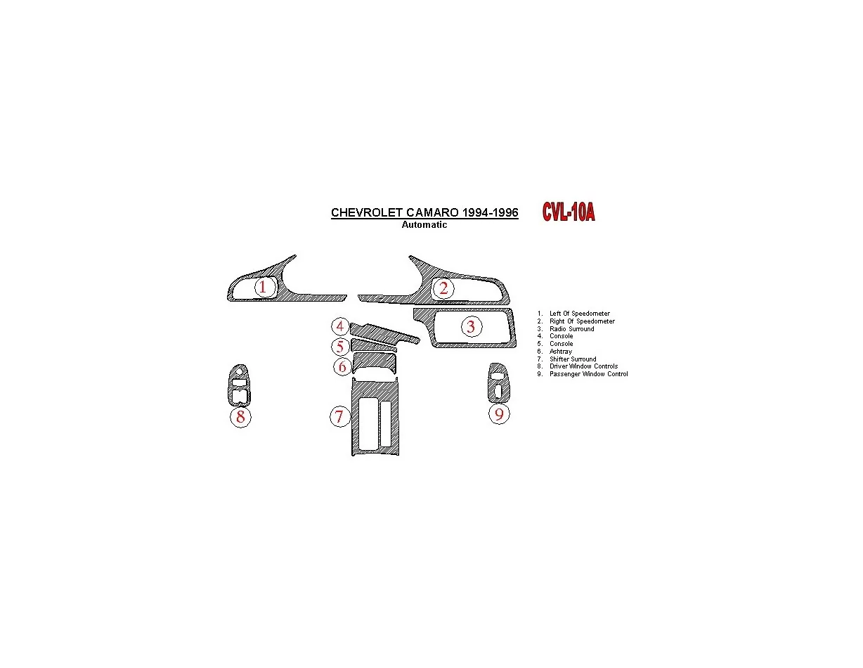 Chevrolet Camaro 1994-1996 Automatic Gearbox, 9 Parts set Interior BD Dash Trim Kit - 1 - Interior Dash Trim Kit