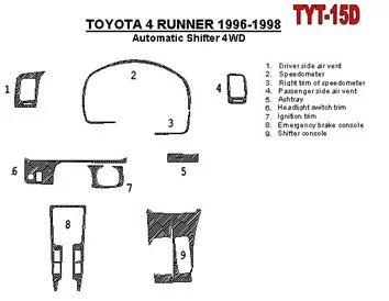Toyota 4 Runner 1996-1998 Automatic Gearbox, 4WD, OEM Compliance, 10 Parts set Interior BD Dash Trim Kit - 1 - Interior Dash Tri