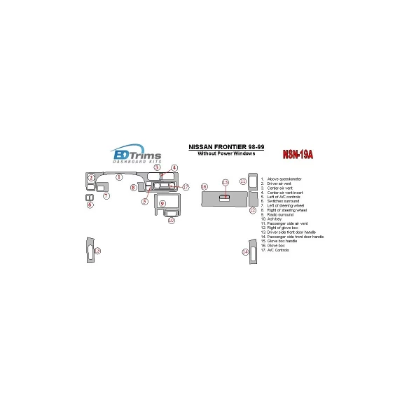 Nissan Frontier 1998-1999 Without Power Windows Interior BD Dash Trim Kit