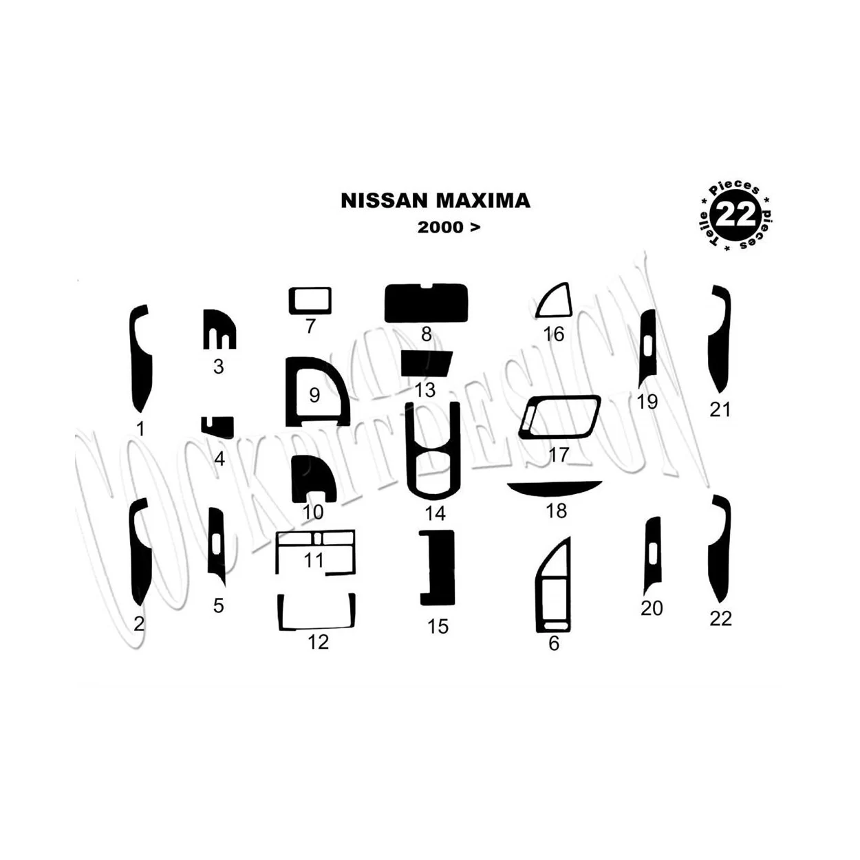 Nissan Maxima 02.00-02.04 3D Interior Dashboard Trim Kit Dash Trim Dekor 22-Parts