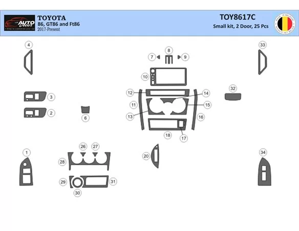 Toyota 86 2017-2021 3D Interior Dashboard Trim Kit Dash Trim Dekor 25-Parts - 1 - Interior Dash Trim Kit