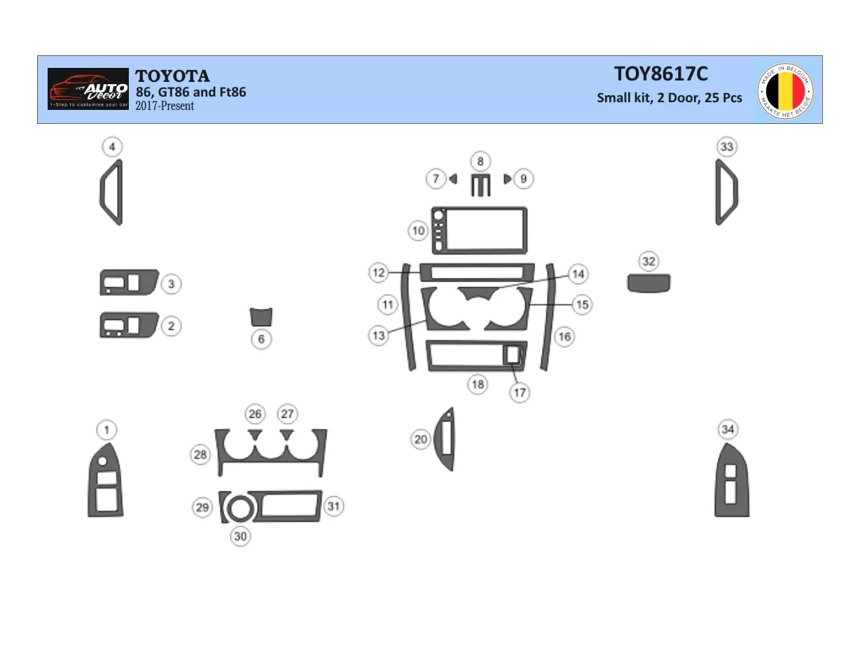 Toyota 86 2017-2021 3D Interior Dashboard Trim Kit Dash Trim Dekor 25-Parts - 1 - Interior Dash Trim Kit