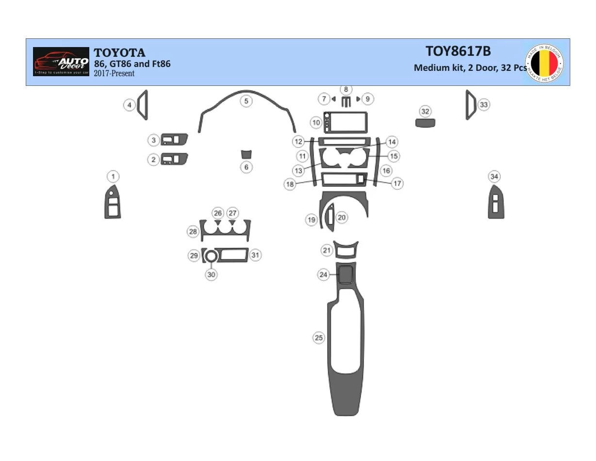 Toyota 86 2017-2021 3D Interior Dashboard Trim Kit Dash Trim Dekor 32-Parts - 1 - Interior Dash Trim Kit