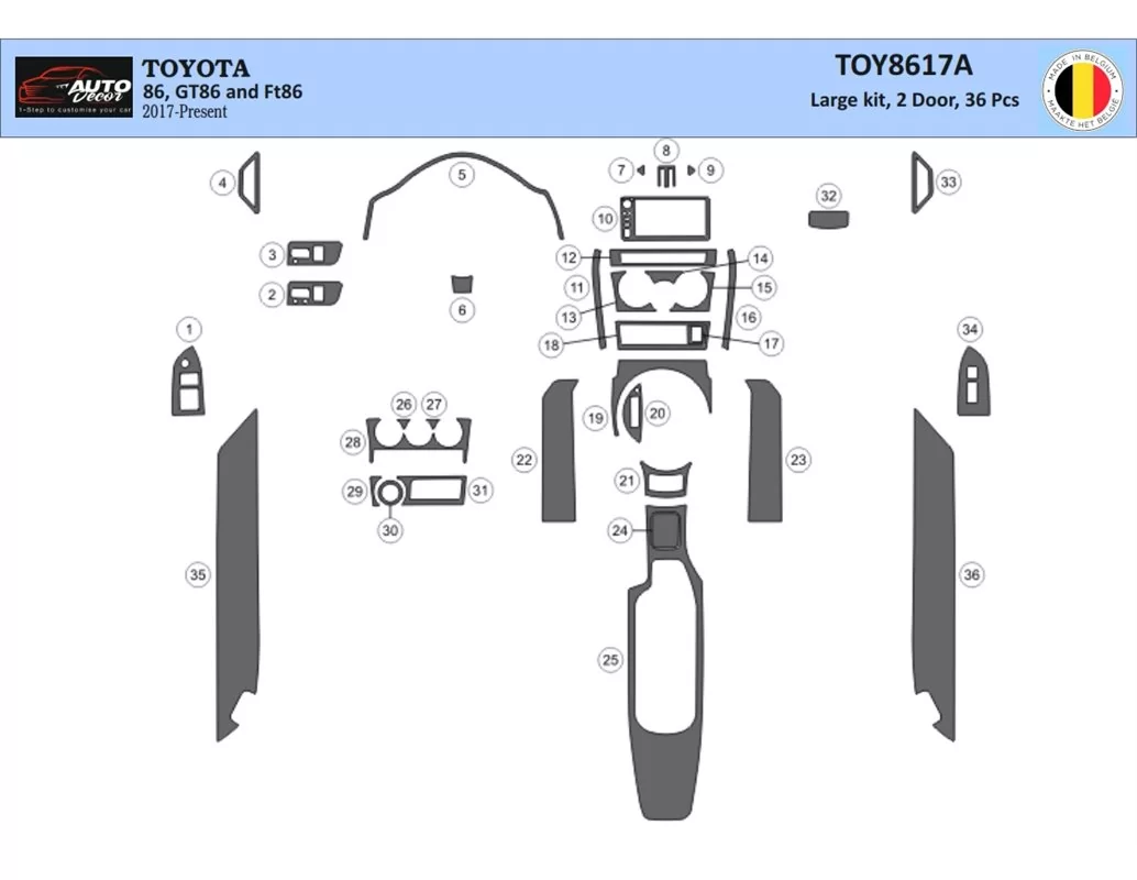 Toyota 86 2017-2021 3D Interior Dashboard Trim Kit Dash Trim Dekor 36-Parts - 1 - Interior Dash Trim Kit