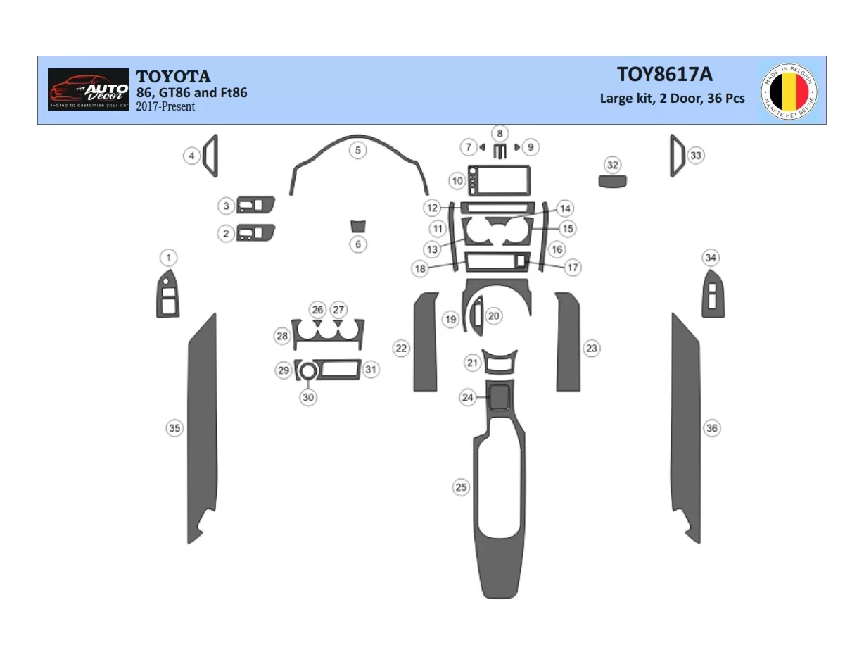 Toyota 86 2017-2021 3D Interior Dashboard Trim Kit Dash Trim Dekor 36-Parts - 1 - Interior Dash Trim Kit