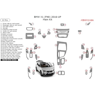 BMW X1 F48 2018-2021 3D Interior Dashboard Trim Kit Dash Trim Dekor 32-Parts 2