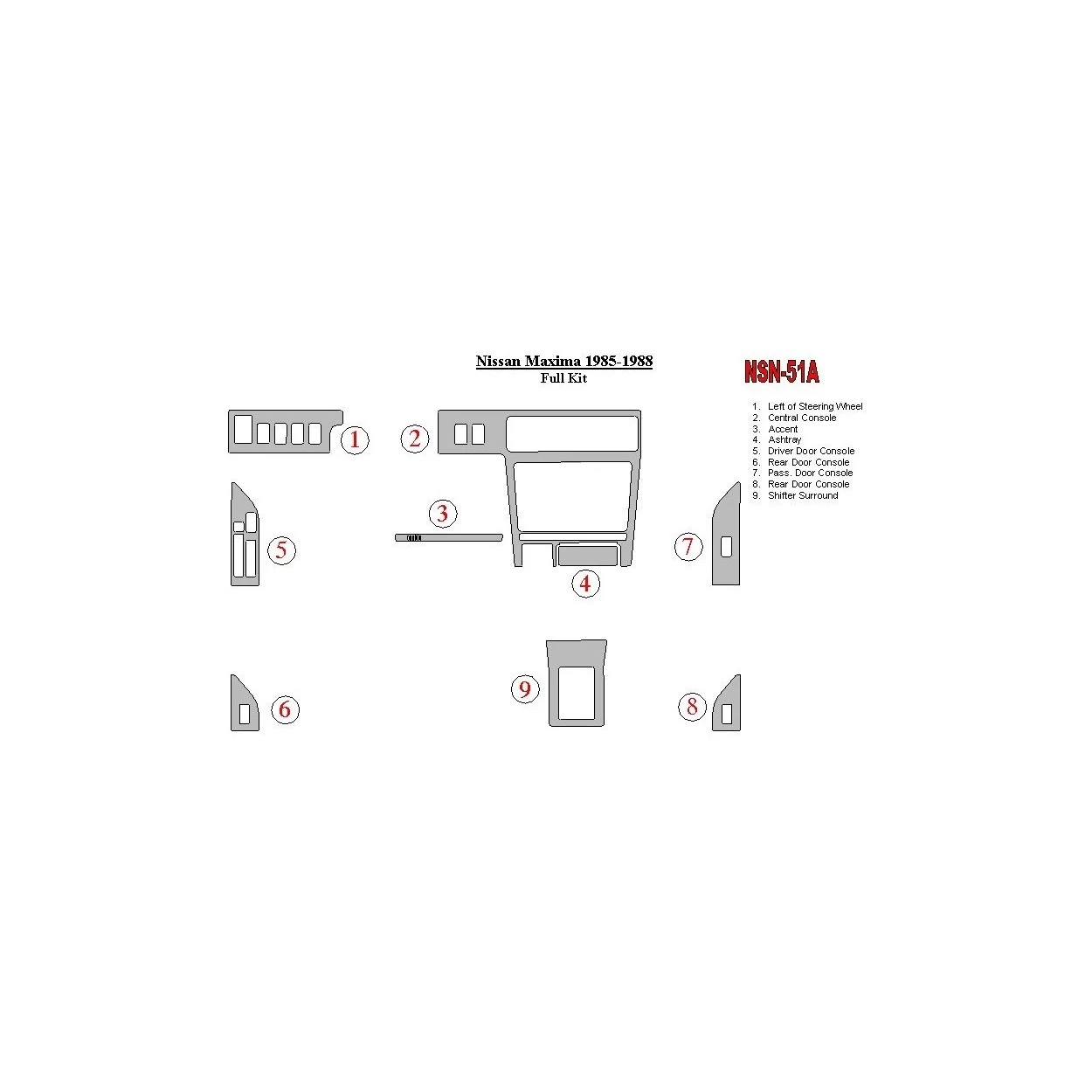Nissan Maxima 1985-1988 Full Set Interior BD Dash Trim Kit