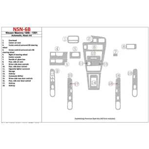 Nissan Maxima 1989-1991 Basic Set, Automatic Gearbox, 18 Parts set Interior BD Dash Trim Kit