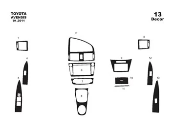 Toyota Avensis 01.2011 3D Interior Dashboard Trim Kit Dash Trim Dekor 13-Parts - 1 - Interior Dash Trim Kit
