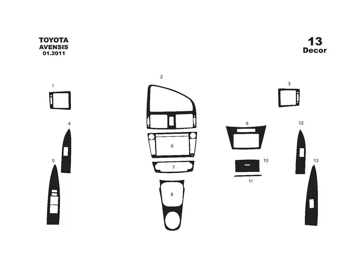 Toyota Avensis 01.2011 3D Interior Dashboard Trim Kit Dash Trim Dekor 13-Parts - 1 - Interior Dash Trim Kit