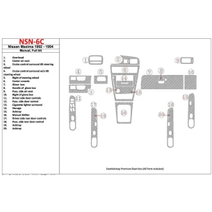 Nissan Maxima 1989-1991 Full Set, Manual Gearbox, 20 Parts set Interior BD Dash Trim Kit 2