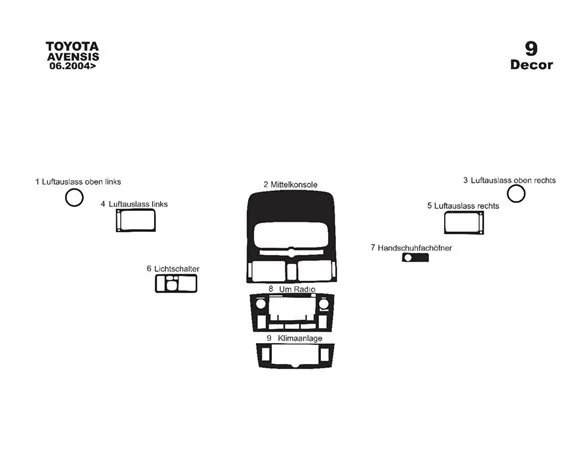 Toyota Avensis 10.97 -12.00 3D Interior Dashboard Trim Kit Dash Trim Dekor 9-Parts - 1 - Interior Dash Trim Kit