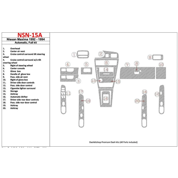 Nissan Maxima 1992-1994 Automatic Gearbox, Full Set, 20 Parts set Interior BD Dash Trim Kit