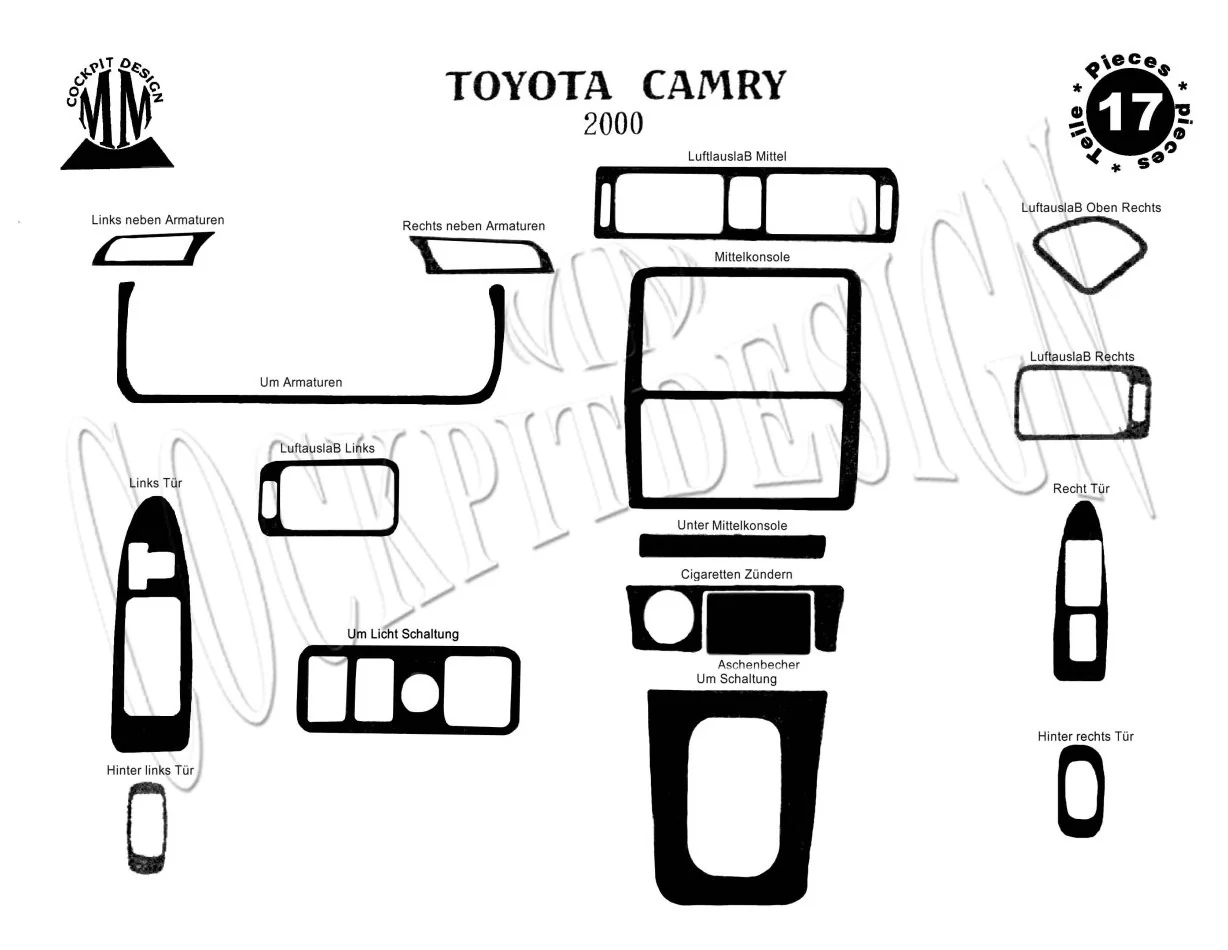 Toyota Camry 01.00-12.02 3D Interior Dashboard Trim Kit Dash Trim Dekor 17-Parts - 1 - Interior Dash Trim Kit
