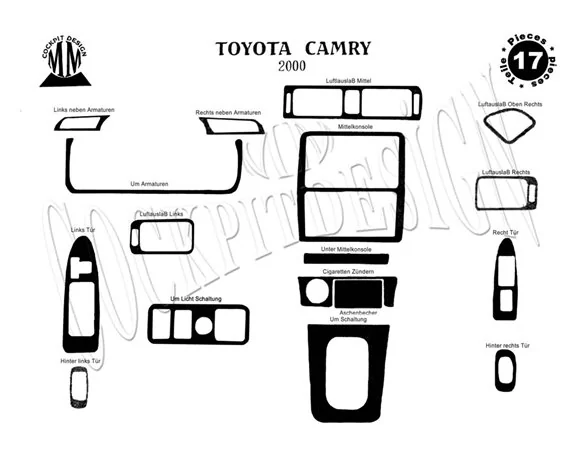 Toyota Camry 01.03-12.06 3D Interior Dashboard Trim Kit Dash Trim Dekor 18-Parts - 1 - Interior Dash Trim Kit