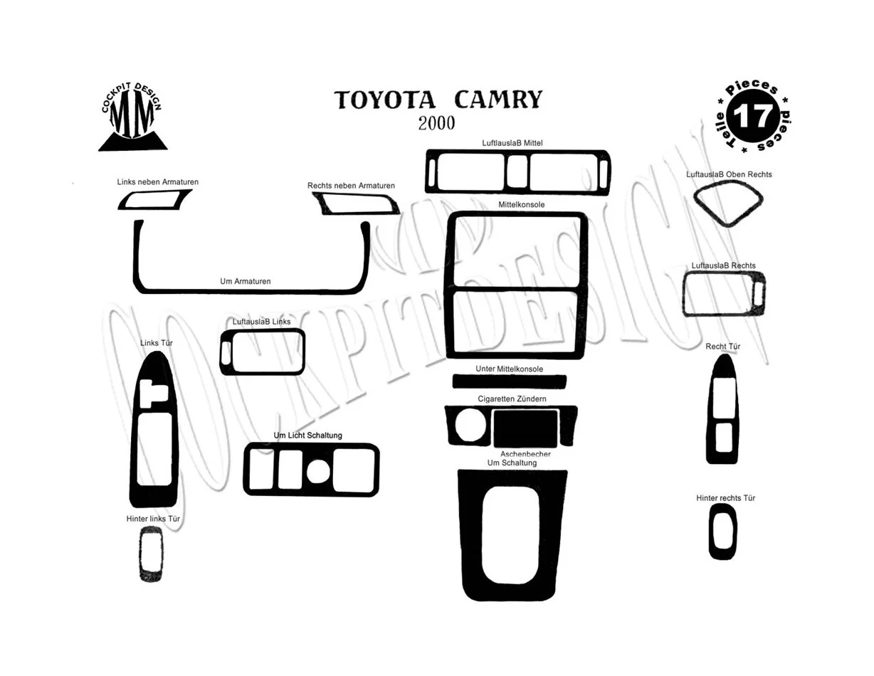 Toyota Camry 01.03-12.06 3D Interior Dashboard Trim Kit Dash Trim Dekor 18-Parts - 1 - Interior Dash Trim Kit