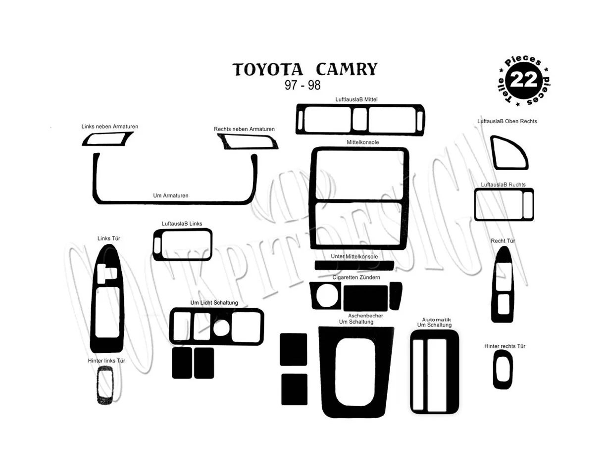 Toyota Camry 12.97-12.99 3D Interior Dashboard Trim Kit Dash Trim Dekor 24-Parts - 1 - Interior Dash Trim Kit