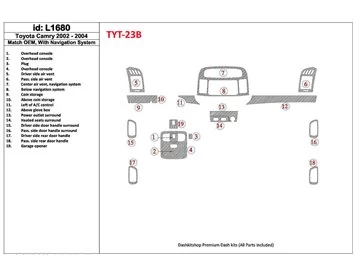 Toyota Camry 2002-2004 Basic Set, With NAVI system, Without OEM Interior BD Dash Trim Kit - 1 - Interior Dash Trim Kit