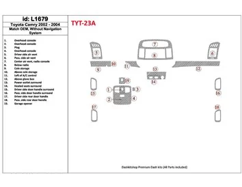 Toyota Camry 2002-2004 Basic Set, Without NAVI system, Without OEM Interior BD Dash Trim Kit - 1 - Interior Dash Trim Kit