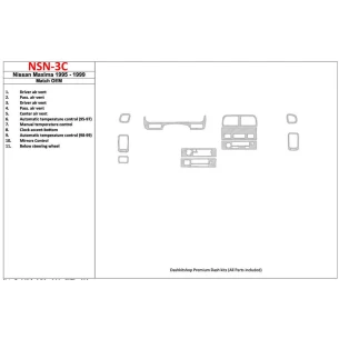Nissan Maxima 1995-1999 OEM Compliance, 12 Parts set Interior BD Dash Trim Kit 2