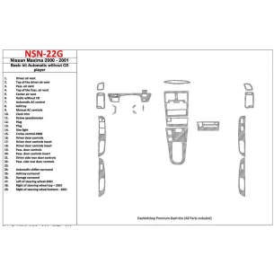 Nissan Maxima 2000-2001 Basic Set, Automatic Gearbox, Radio Without CD Player, 28 Parts set Interior BD Dash Trim Kit 2