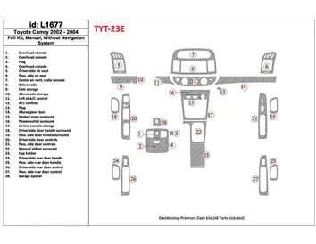 Toyota Camry 2002-2004 Full Set, Manual Gear Box, Without NAVI system, Without OEM Interior BD Dash Trim Kit - 1 - Interior Dash