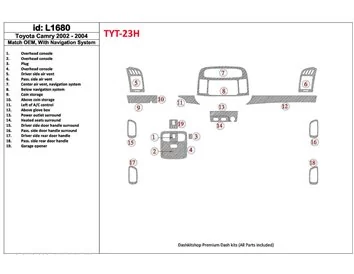 Toyota Camry 2002-2004 OEM Compliance, With NAVI system Interior BD Dash Trim Kit - 1 - Interior Dash Trim Kit