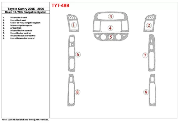 Toyota Camry 2005-2006 Basic Set, With NAVI system, Without OEM Interior BD Dash Trim Kit - 1 - Interior Dash Trim Kit