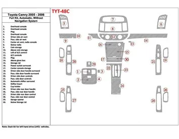 Toyota Camry 2005-2006 Full Set, Automatic Gear, Without NAVI system, Without OEM Interior BD Dash Trim Kit - 1 - Interior Dash 