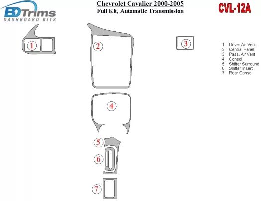 Chevrolet Cavalier 2000-2005 Full Set, Automatic Gear Interior BD Dash Trim Kit - 1 - Interior Dash Trim Kit