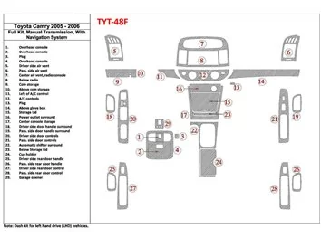Toyota Camry 2005-2006 Full Set, Manual Gear Box, With NAVI system, Without OEM Interior BD Dash Trim Kit - 1 - Interior Dash Tr
