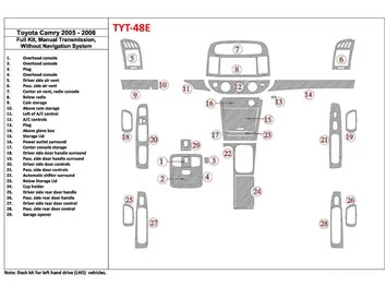 Toyota Camry 2005-2006 Full Set, Manual Gear Box, Without NAVI system, Without OEM Interior BD Dash Trim Kit - 1 - Interior Dash