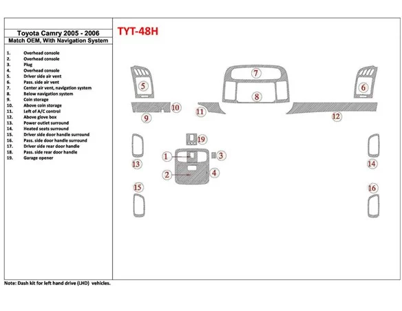 Toyota Camry 2005-2006 OEM Compliance, With NAVI system Interior BD Dash Trim Kit - 1 - Interior Dash Trim Kit