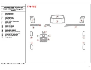 Toyota Camry 2005-2006 OEM Compliance, Without NAVI system Interior BD Dash Trim Kit - 1 - Interior Dash Trim Kit