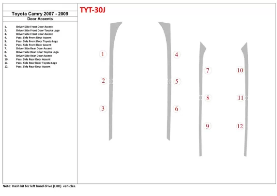 Toyota Camry 2007-2010 Doors inserts Interior BD Dash Trim Kit - 1 - Interior Dash Trim Kit