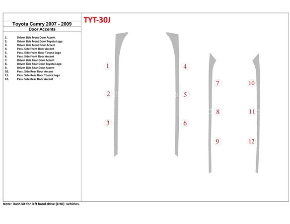 Toyota Camry 2007-2010 Doors inserts Interior BD Dash Trim Kit - 1 - Interior Dash Trim Kit