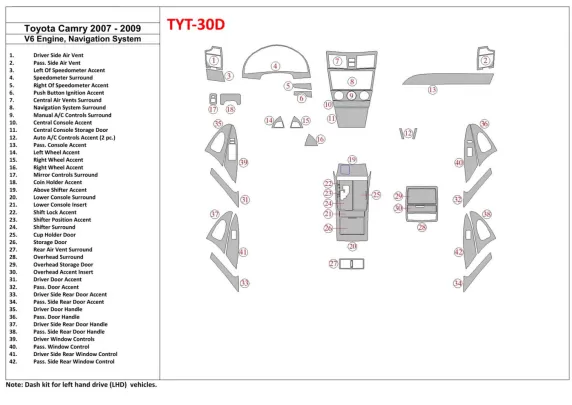 Toyota Camry 2007-2010 Full Set, 6 Cyl With NAVI Interior BD Dash Trim Kit - 1 - Interior Dash Trim Kit