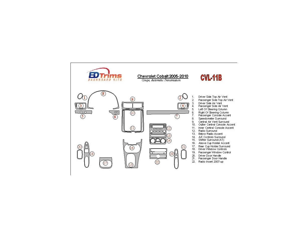 Chevrolet Cobalt 2005-UP Coupe, Automatic Gear Interior BD Dash Trim Kit - 1 - Interior Dash Trim Kit