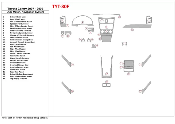 Toyota Camry 2007-2010 Full Set, With OEM Wood Kit, With NAVI Interior BD Dash Trim Kit - 1 - Interior Dash Trim Kit