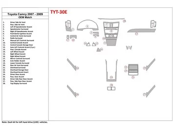Toyota Camry 2007-2010 Full Set, With OEM Wood Kit, Without NAVI Interior BD Dash Trim Kit - 1 - Interior Dash Trim Kit
