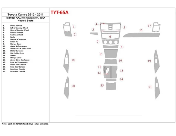 Toyota Camry 2010-2011 manual climate control, Without NAVI Interior BD Dash Trim Kit - 1 - Interior Dash Trim Kit