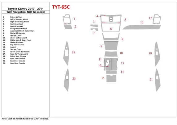 Toyota Camry 2010-2011 With NAVI, ?? SE Model Interior BD Dash Trim Kit - 1 - Interior Dash Trim Kit